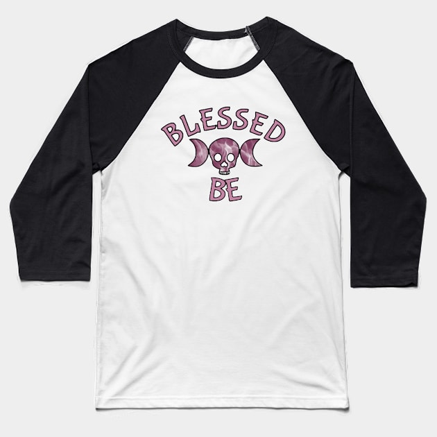 Triple Goddess Skull Blessed Be Purple Flame Baseball T-Shirt by Aleedra